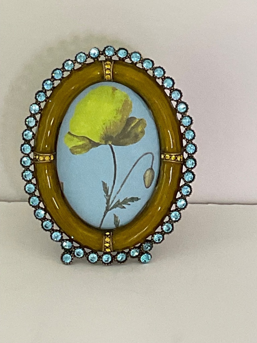 RARE Vintage Jay Strongwater Miniature Oval Bamboo Picture Frame with Swarovski